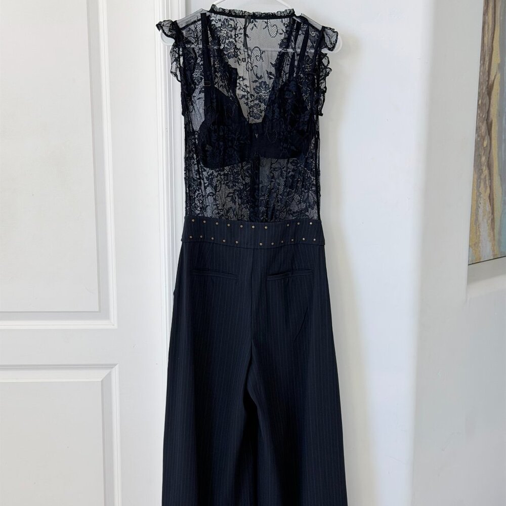By Anthropologie Lace Pinstripe Jumpsuit 2 tall - Picture 5 of 10